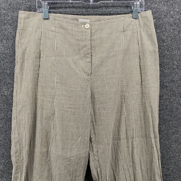 Chicos Pants Womens L Green Striped Linen Blend High Rise Straight Casual Resort - Picture 2 of 9